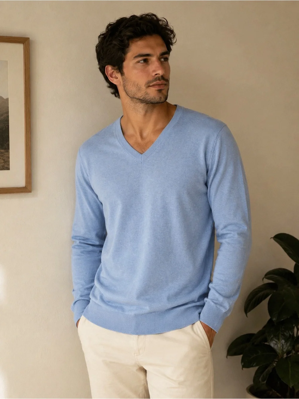 Banana Republic Luxury Blend Light Blue Silk Cashmere V-Neck Sweater